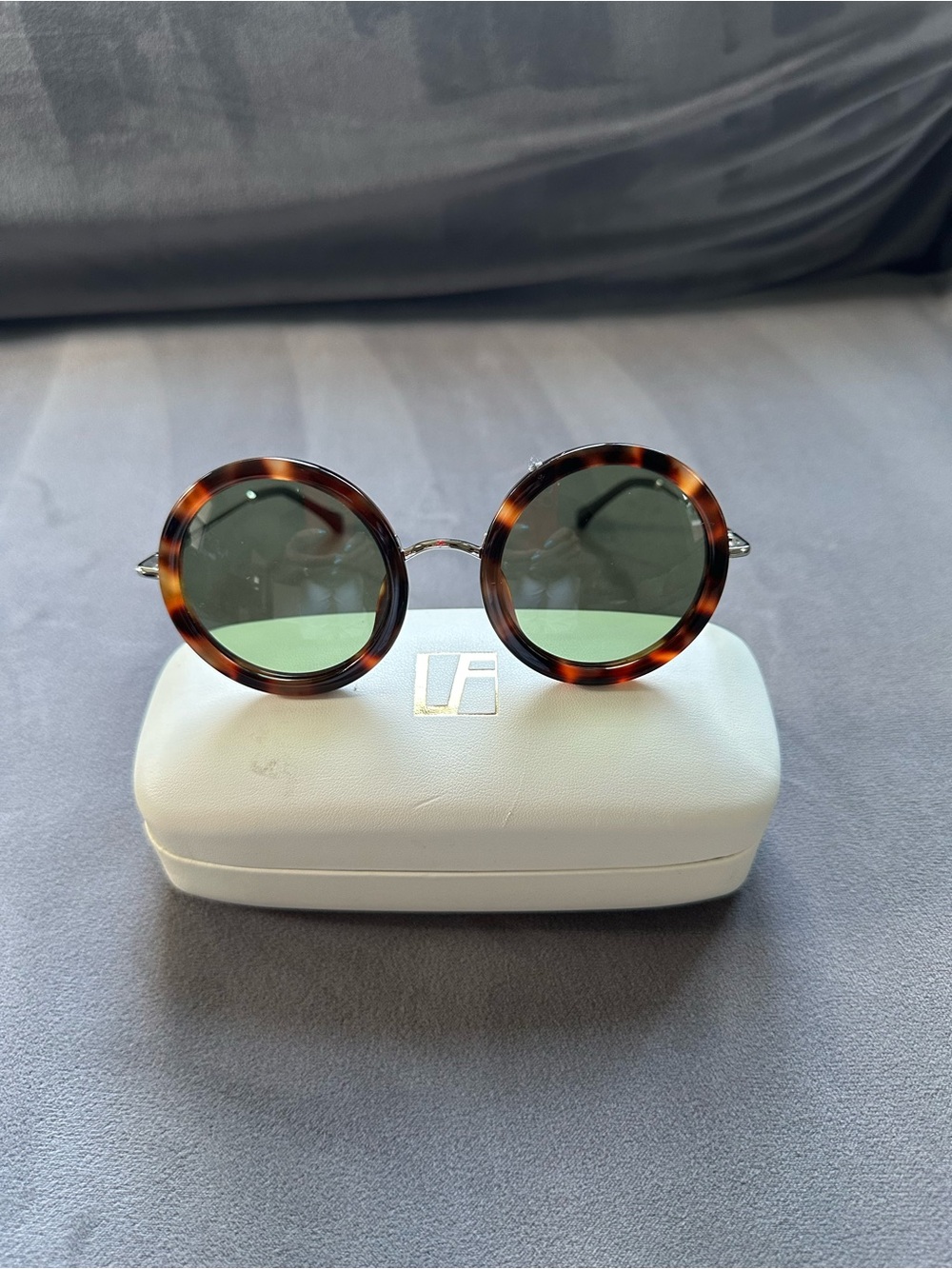 Linda Farrow Round Tortoiseshell Sunglasses with Green Lenses